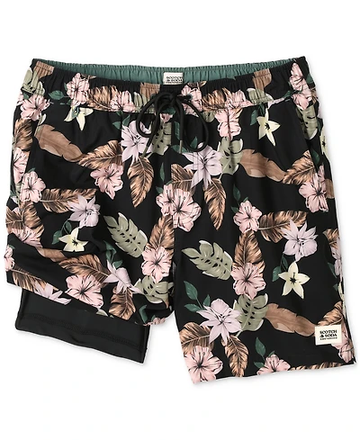 Scotch & Soda Men's Nostalgia Floral-Print Drawstring Swim Trunks
