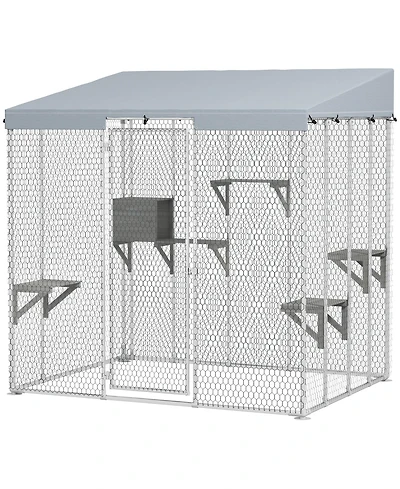 PawHut 79" Large Catio, Galvanized Steel Outdoor Cat Enclosure with Canopy