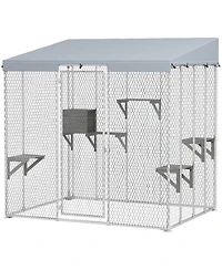 PawHut 79" Large Catio, Galvanized Steel Outdoor Cat Enclosure with Canopy