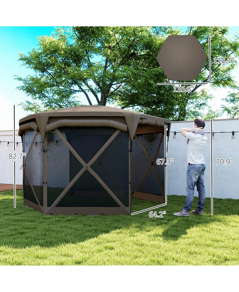 Outsunny 11ft Pop Up Gazebo Screen Tent with Removable Roof, Dark