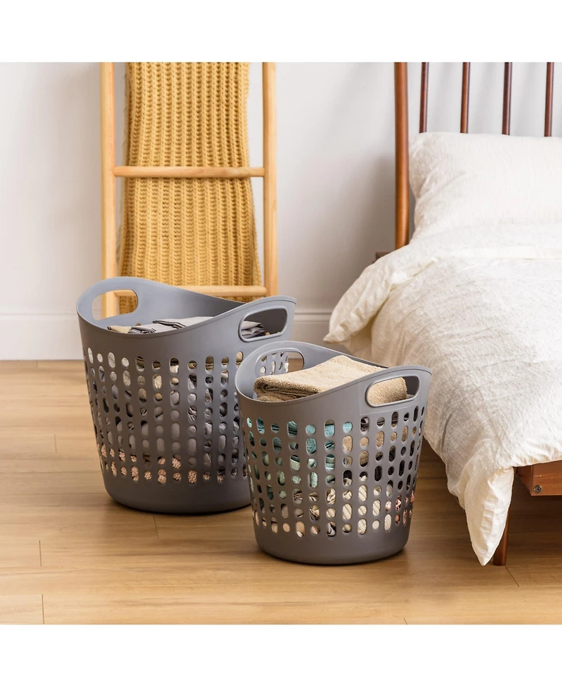 Iris Usa 3 Pack Laundry Basket 40L Durable and Flexible, Portable Round Bin, 1.15 Bushel Hamper for Storage with Ventilation Holes for Closet Dorm, Gr
