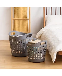 Iris Usa 3 Pack Laundry Basket 40L Durable and Flexible, Portable Round Bin, 1.15 Bushel Hamper for Storage with Ventilation Holes for Closet Dorm, Gr