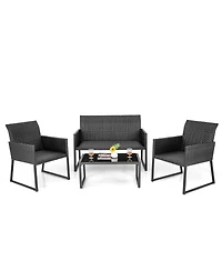Gymax 8 Piece Patio Weather Resistant Wicker Furniture Set Outdoor Conversation Set w/ Quick Dry Foam