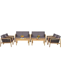 Gymax Piece Patio Pe Rattan Conversation Set Acacia Wood Furniture Set w/ Cushions