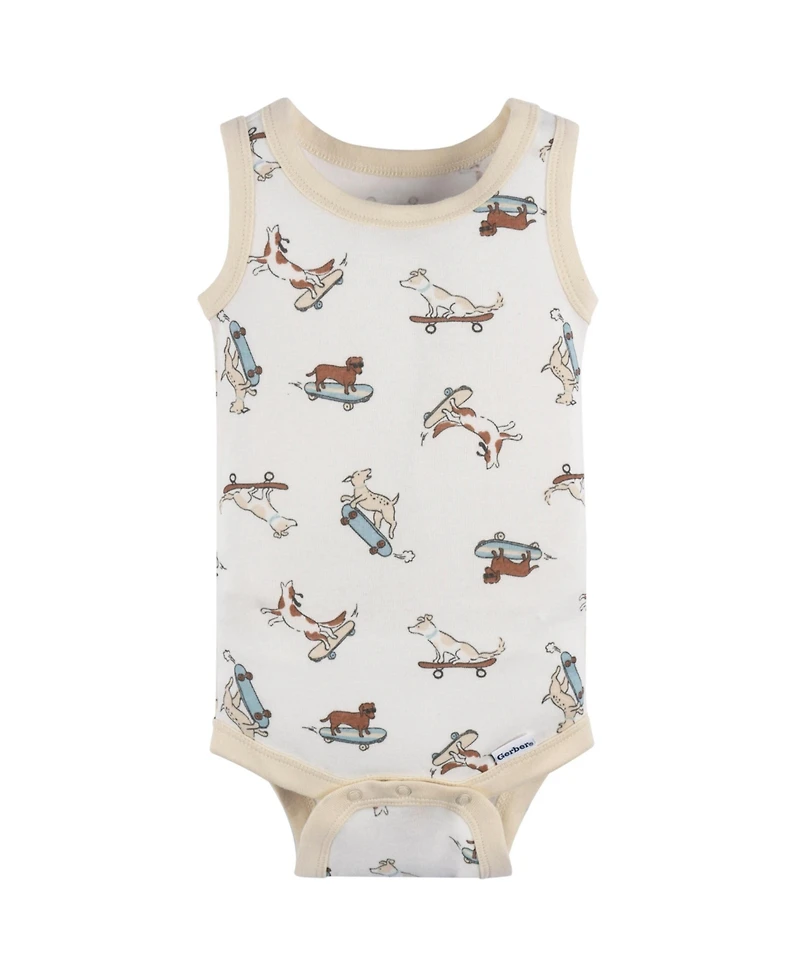 Gerber Baby Boys 4-Pack Sleeveless Onesies Bodysuits, Blue Bike