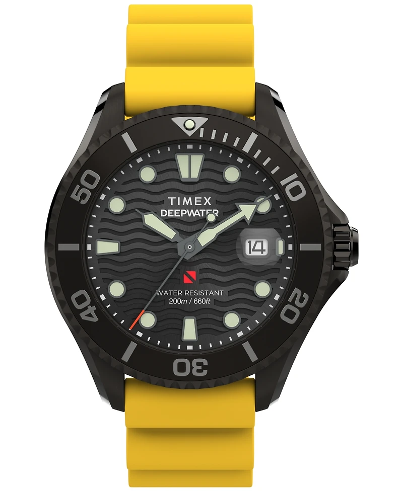 Timex Men's Quartz Analog Yellow Rubber Watch, 44mm