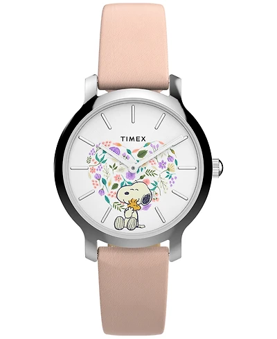 Timex Women's Quartz Analog Brown Leather Watch, 34mm