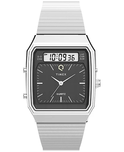 Timex Men's Quartz Analog Digital Silver-Tone Stainless Steel Watch, 33mm