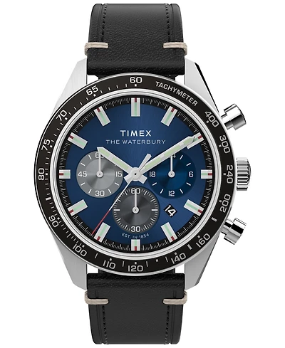 Timex Men's Quartz Analog Black Leather Watch, 41mm