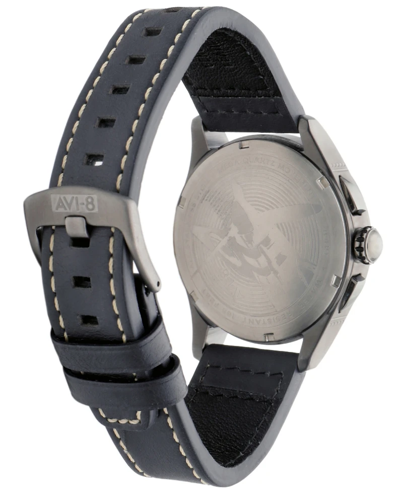 Avi-8 Men's Spitfire Lock Chronograph Blue Leather Strap Watch, 42mm