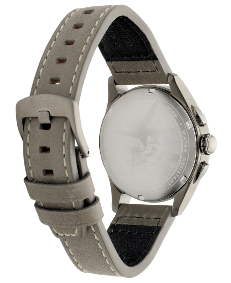 Avi-8 Men's Spitfire Lock Chronograph Gray Leather Strap Watch, 42mm