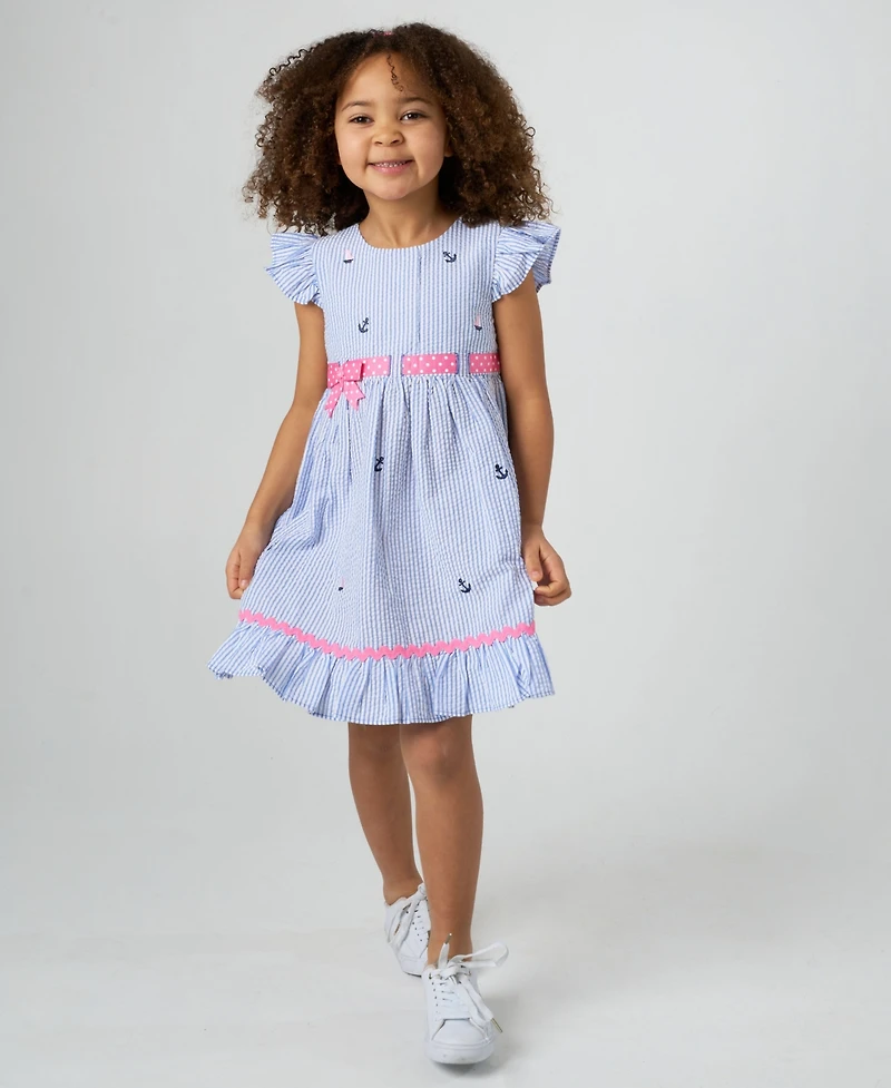 Rare Editions Toddler and Little Girls Nautical Seersucker Dress