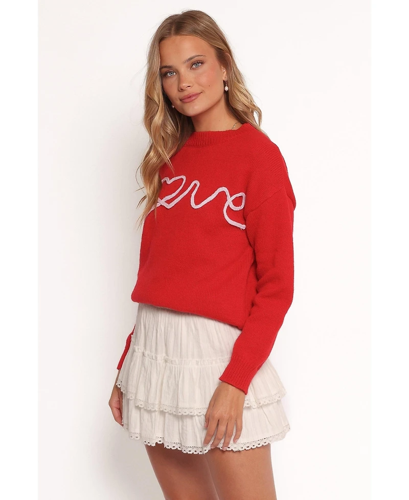 Petal and Pup Women's Love Embroidered Knit Sweater