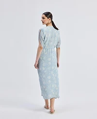 Reistor Women's Maxi Gathered Dress Blue Florals
