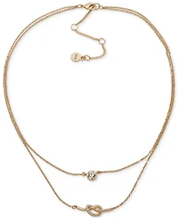 Dkny Gold-Tone Crystal Solitaire & Pave Knot Layered Collar Necklace, 16" + 3" extender