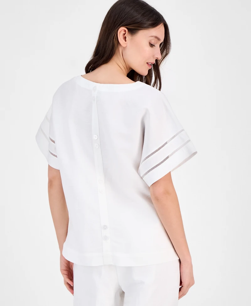 Anne Klein Petite Dropped-Shoulder Ladder-Trim Top