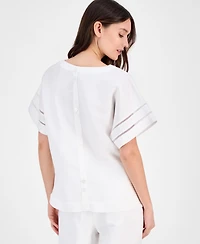 Anne Klein Petite Dropped-Shoulder Ladder-Trim Top