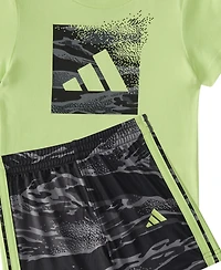 adidas Baby Boys 2-Piece Short Sleeve Cotton T-Shirt and Elastic Waistband Printed Shorts Set