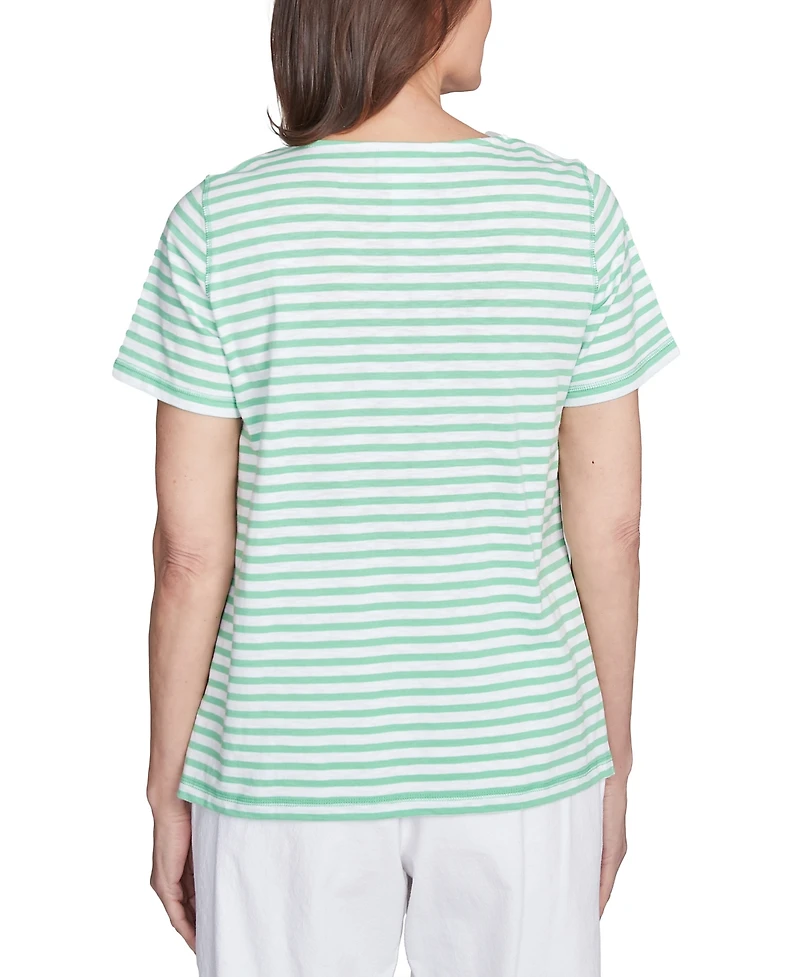 Alfred Dunner Petite Rise & Shine Lemon Printed Striped Top