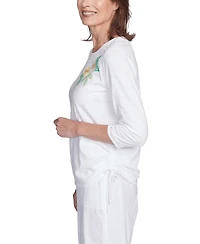 Alfred Dunner Petite Rise & Shine Embroidered Pineapple Top