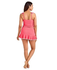 Tommy Bahama Womens Cabana Ruffled Tummy Control Tankini Top Swim Skirt