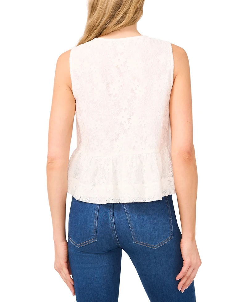 CeCe Women's Lace Split-Neck Peplum Tank