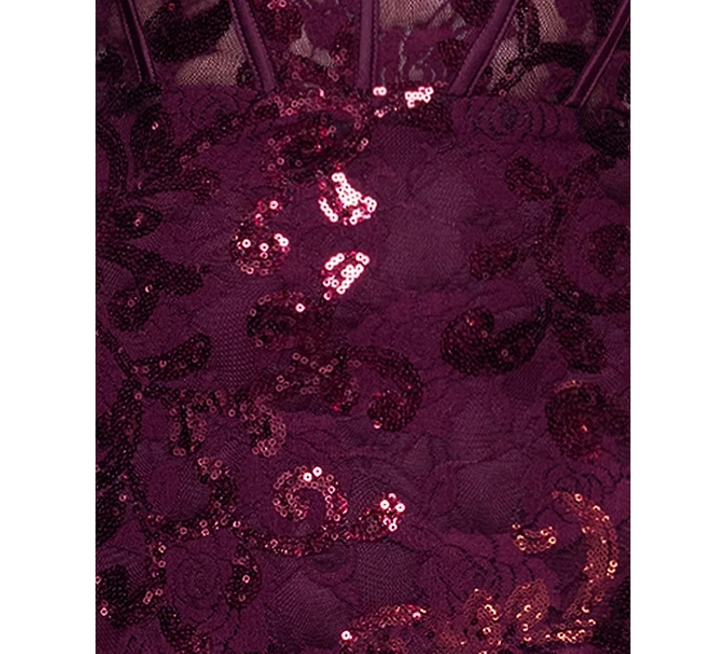 Blondie Nites Juniors' Sequined Lace Corset Gown