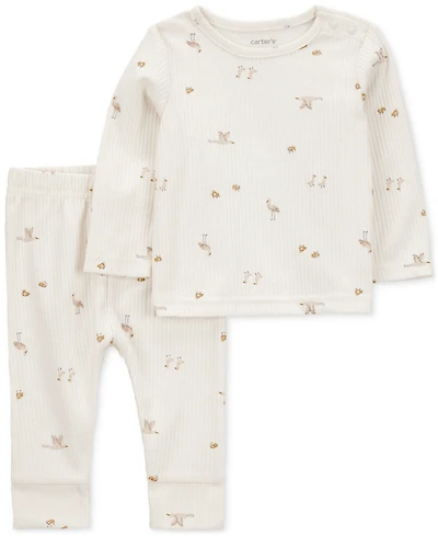 Carter's Baby Bird-Print Long-Sleeve T-Shirt & Pants, 2 Piece Set