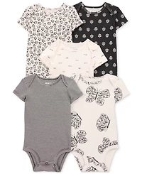 Carter's Baby Girls Striped Butterfly Short-Sleeve Cotton Bodysuits, 5 Pack