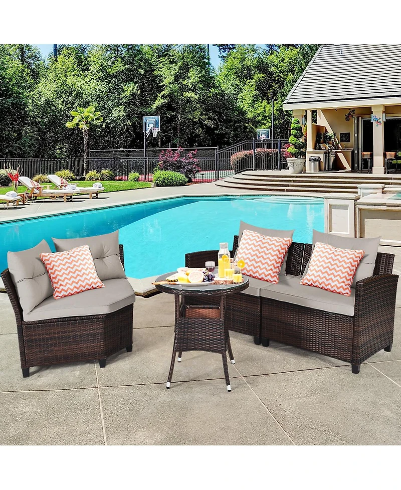 Gymax 4PCS Rattan Outdoor Patio Furniture Set Sectional Sofa Table w/ Cushions