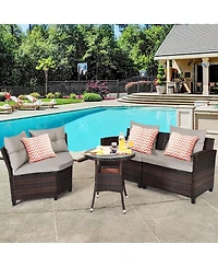 Gymax 4PCS Rattan Outdoor Patio Furniture Set Sectional Sofa Table w/ Cushions