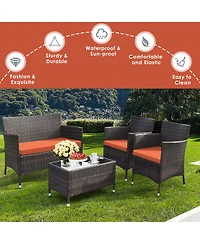 Gymax Set of 8 Outdoor Patio Rattan Conversation Furniture Set w/ Cushion Table