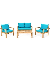 Gymax 8 Piece Outdoor Furniture Set Patio Acacia Wood Conversation Set w/ Cushions