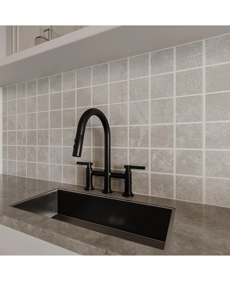 Modern Double Handle 3-Holes Deck Mount Bridge Kitchen Faucet with 2-Sprayer Patterns and 360 Swivel Spout in