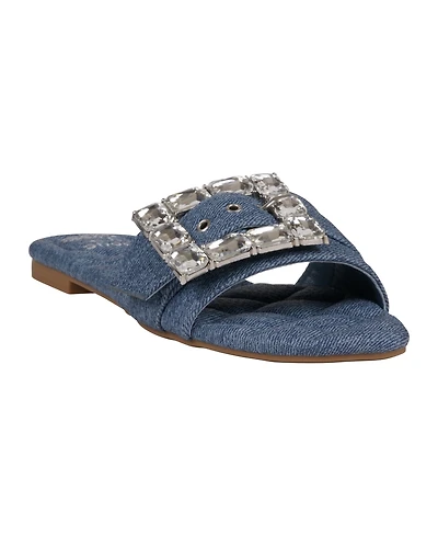Gc Shoes Women's Bianca Rhinestone Buckle Flat Sandals