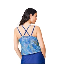 Free Country Women's Double Strap Cut Out Blouson Tankini Top
