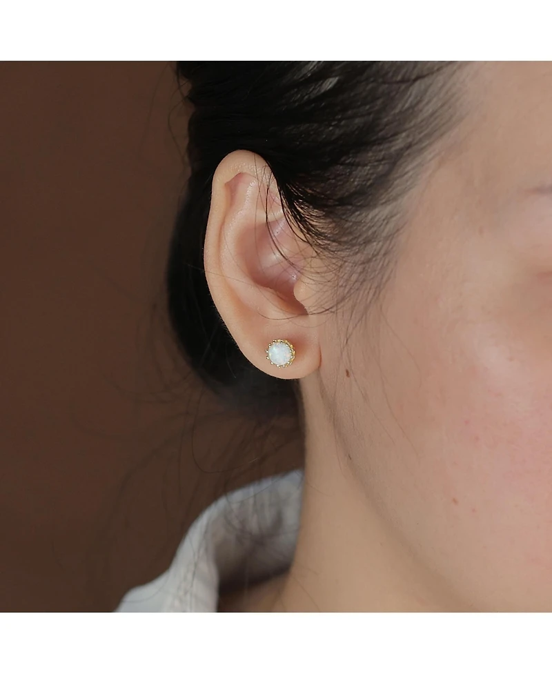 Bling Jewelry Crown Set Opal Solitaire Stud Earrings in Rose Gold Plated Sterling Silver 6MM