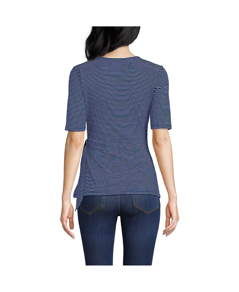 Lands' End Women's Elbow Sleeve Lightweight Jersey Side Tie Blouse