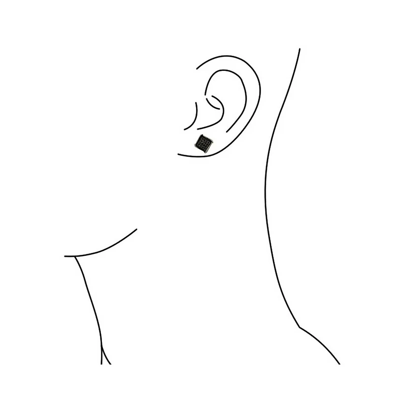 Bling Jewelry Black Geometric Square Pave Cz Cubic Zirconia Stud Earrings Plated .925 Sterling Silver