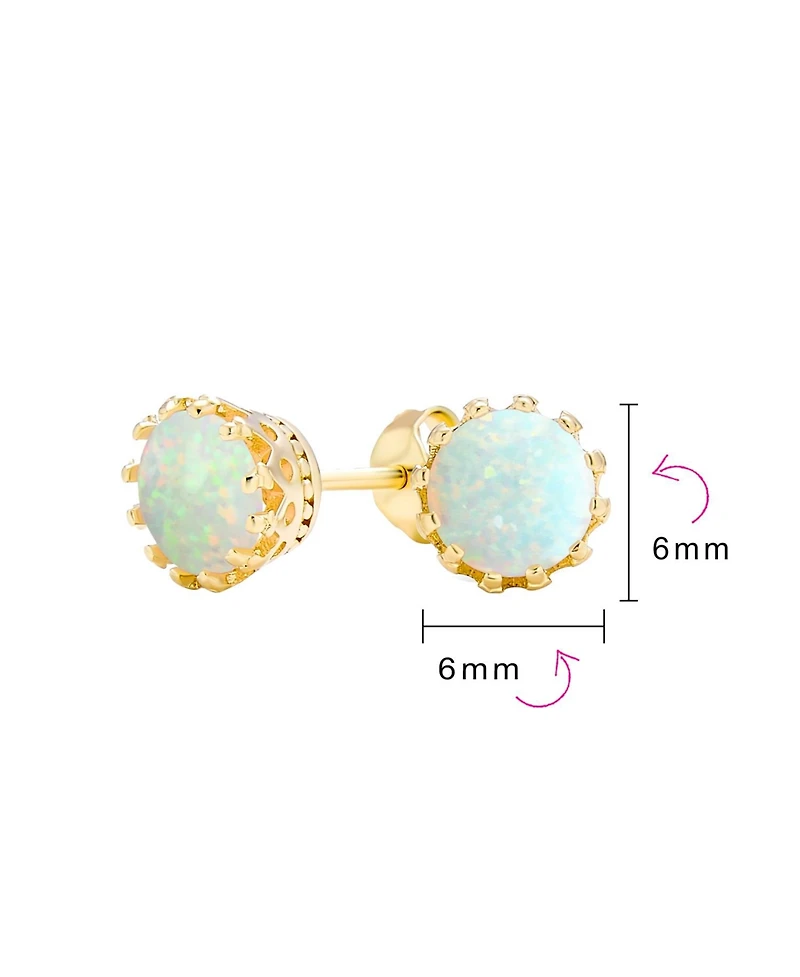 Bling Jewelry Crown Set Opal Solitaire Stud Earrings in Rose Gold Plated Sterling Silver 6MM