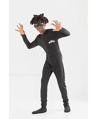 Miraculous Cat Noir Zip Up Cosplay Costume Coverall Tail Mask and Headband 4 Piece Set