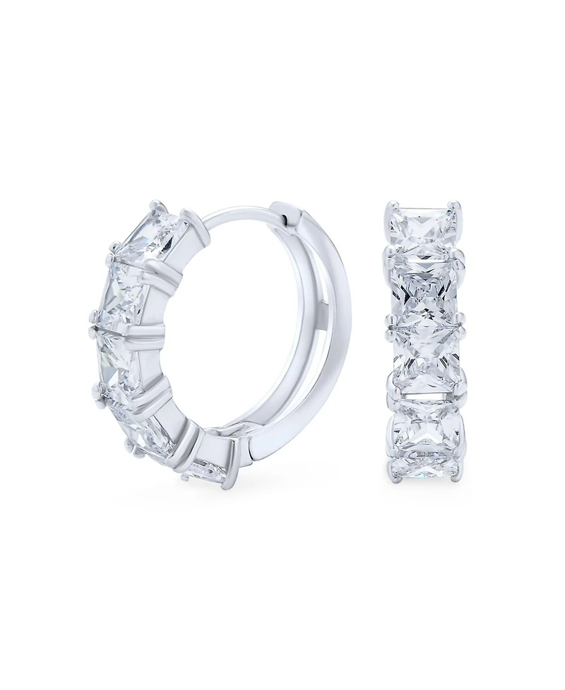 Bling Jewelry Square Princess Cut Cz Hoop Earrings in Sterling Silver