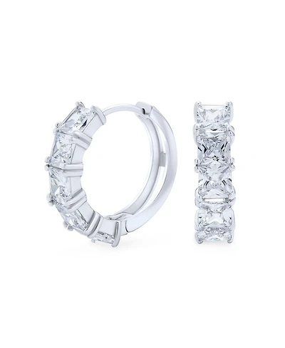 Bling Jewelry Square Princess Cut Cz Hoop Earrings in Sterling Silver