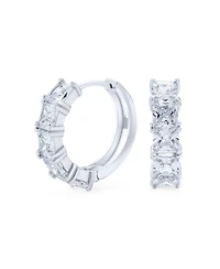 Bling Jewelry Square Princess Cut Cz Hoop Earrings in Sterling Silver