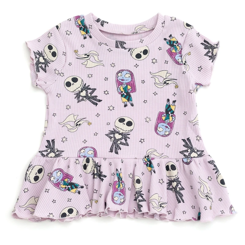 Nightmare Before Christmas Little Girls Ribbed Peplum T-Shirt and Shorts Outfit Set