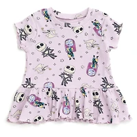 Nightmare Before Christmas Little Girls Ribbed Peplum T-Shirt and Shorts Outfit Set