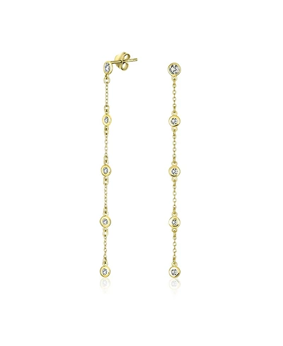 Bling Jewelry Classic Minimalist Cz Threader Dangle Chandelier Earrings 14K Gold Plated Silver
