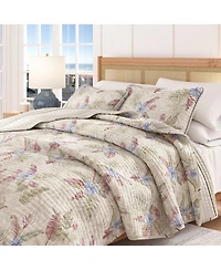 Linery & Co. Cotton Stitched Reversible Tropical Palm 3 Piece Quilt and Sham Set