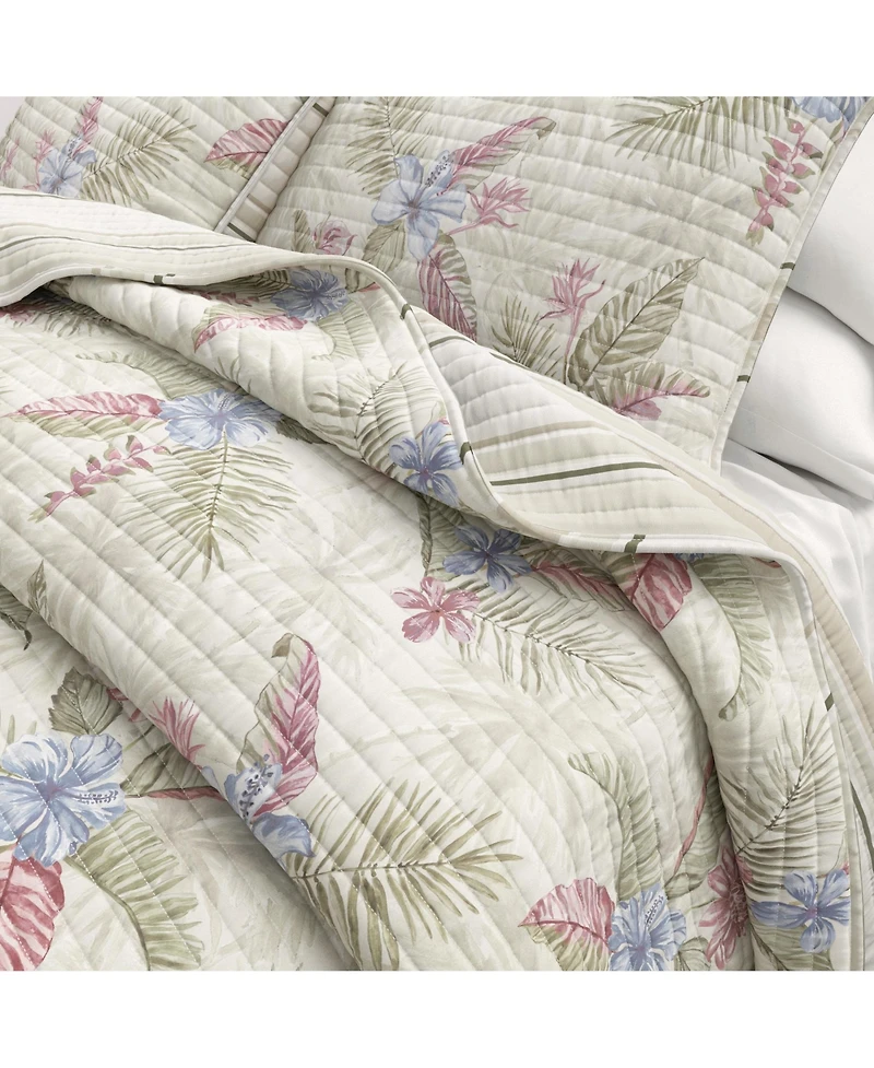 Linery & Co. Cotton Stitched Reversible Tropical Palm 3 Piece Quilt and Sham Set