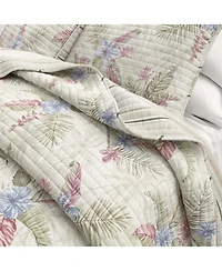 Linery & Co. Cotton Stitched Reversible Tropical Palm 3 Piece Quilt and Sham Set